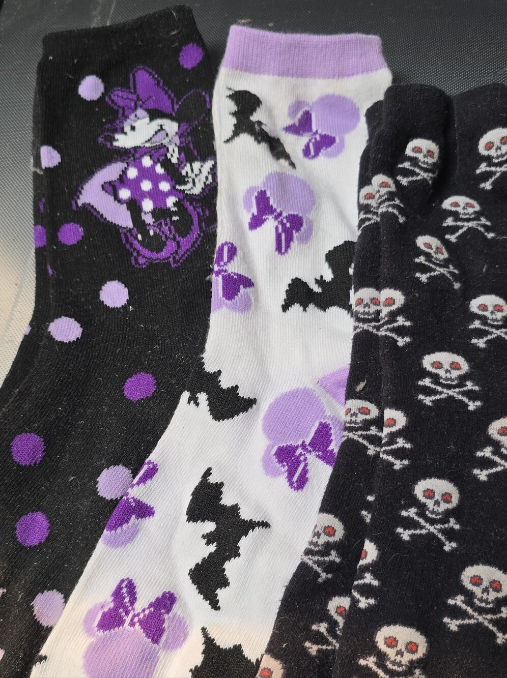 Halloween Socks Set Disney Minnie   Bts Purple Bats Black White Skulls